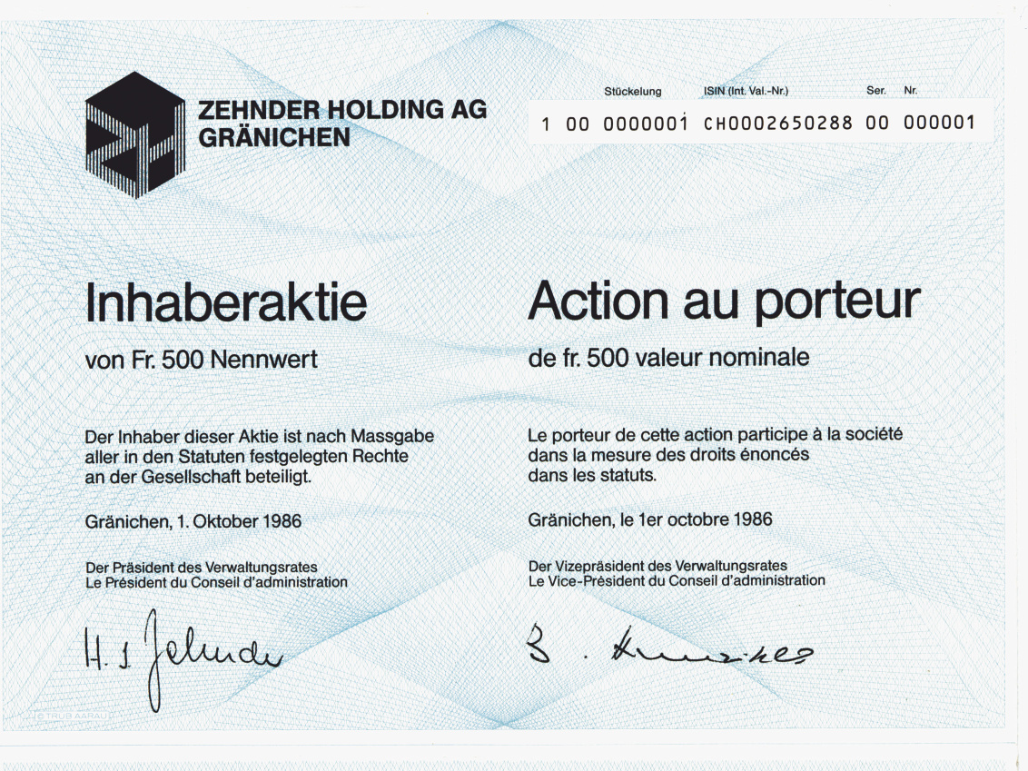 zehnder holding zertificate